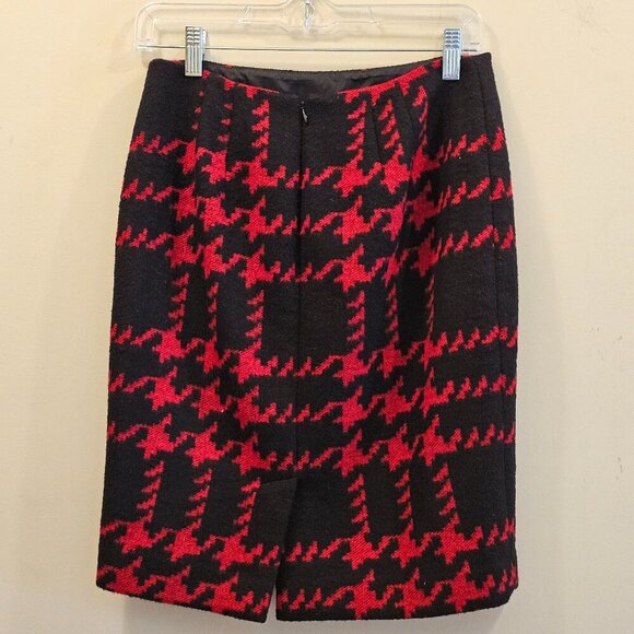 Women's Petites Talbots Wool‎ Blend Pencil Skirt Red Black Houndstooth Size 2P - Picture 2 of 7